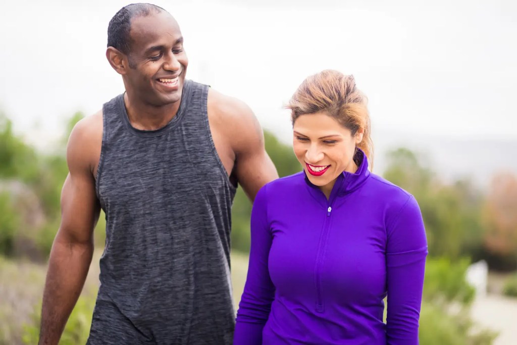 man and woman talking